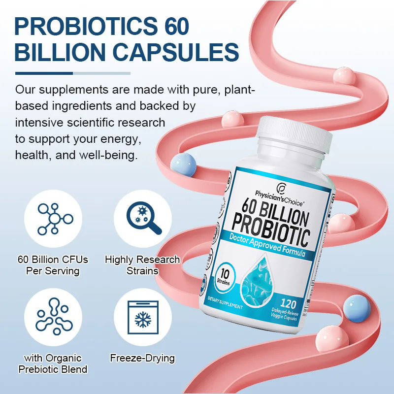 60 Billion Probiotics - Promotes Overall Digestive Health, Immunity, Gut Health, Gas & Bloating Relief, Acidophilus Supplement