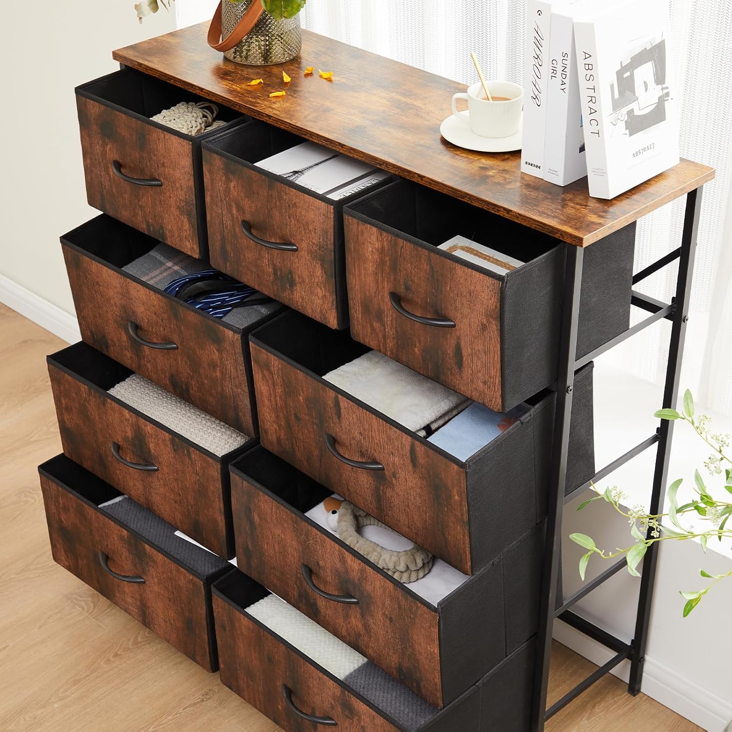 Sturdy Metal Frame Dresser - 9 Drawer Bedroom Organizer