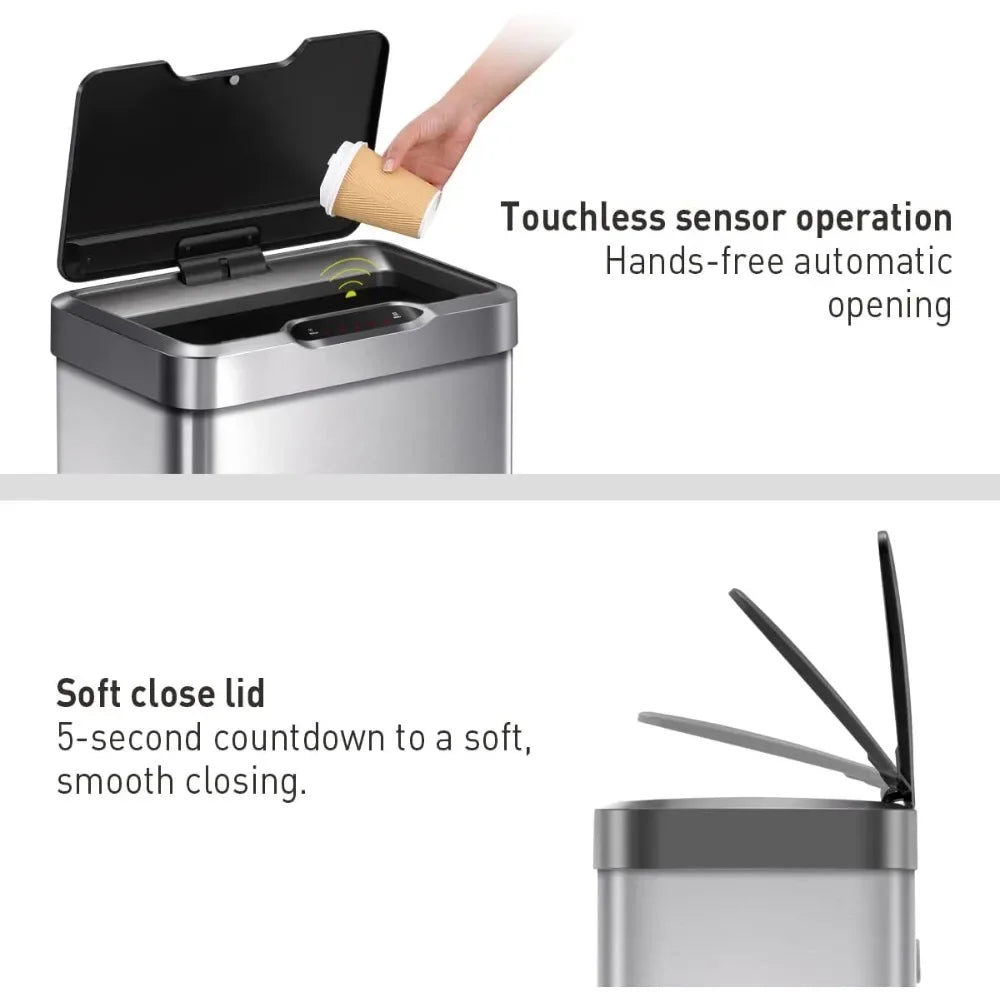 Touchless Motion Sensor Trash Can 50L Stainless Steel