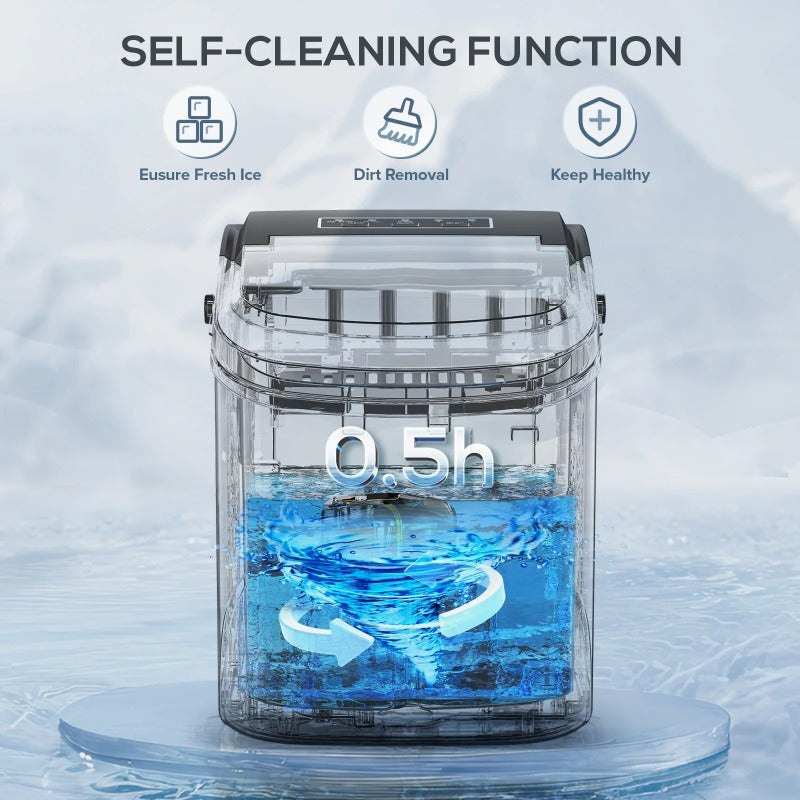 Auseo Pro Countertop Ice Maker, 2 Sizes of Bullet Ice, 26.5Lbs/24H, 9 Ice Cubes in 6 Mins, Portable Ice Machine, Self-Cleaning
