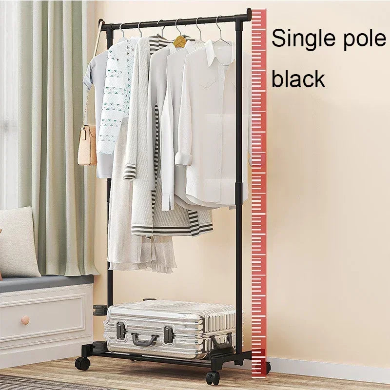 Movable Double Clothes Rack with Telescopic Rods