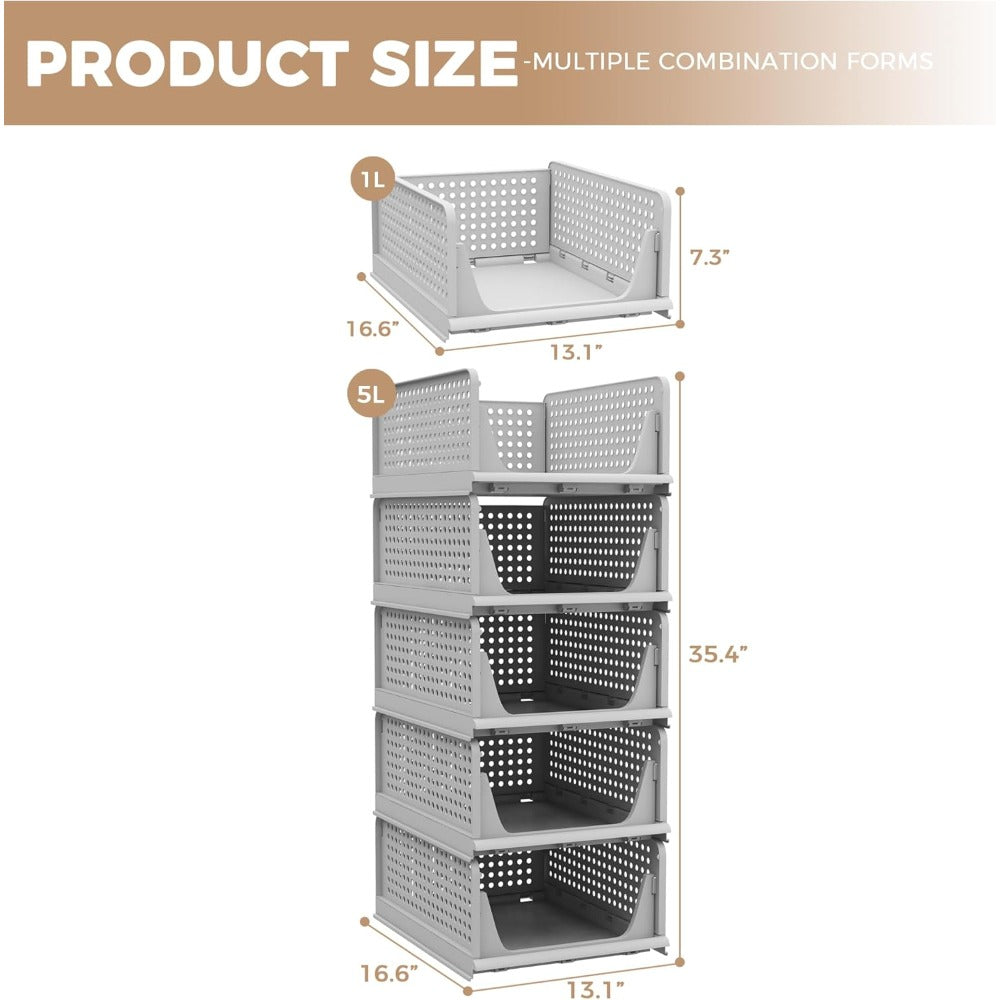 Folding Closet Organizers - 5 Pack Stackable Storage Bins
