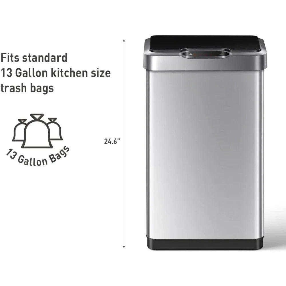 Touchless Motion Sensor Trash Can 50L Stainless Steel