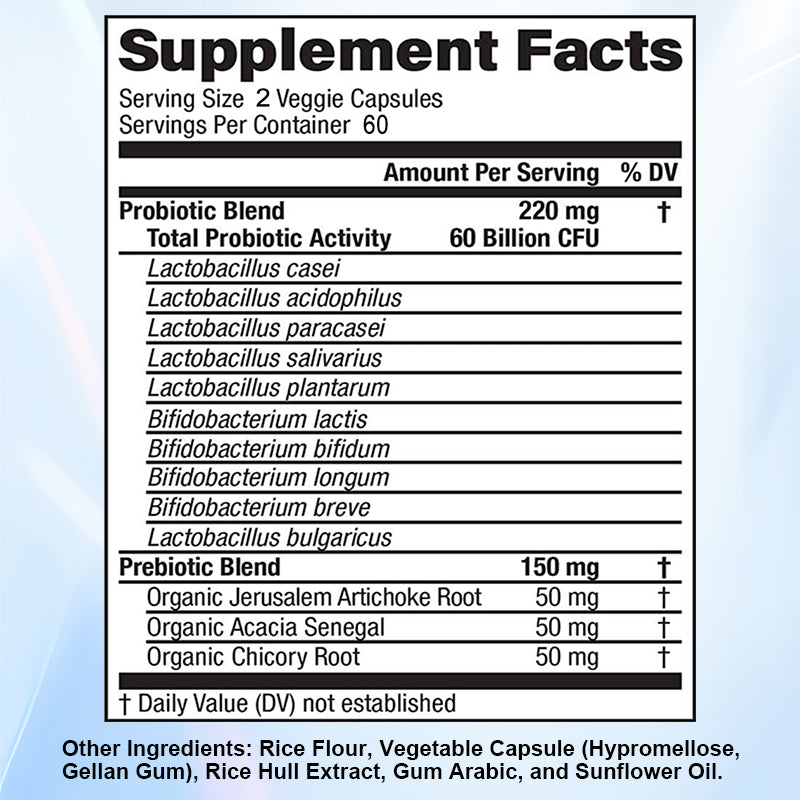 60 Billion Probiotics - Promotes Overall Digestive Health, Immunity, Gut Health, Gas & Bloating Relief, Acidophilus Supplement