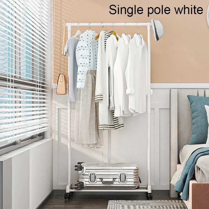 Movable Double Clothes Rack with Telescopic Rods