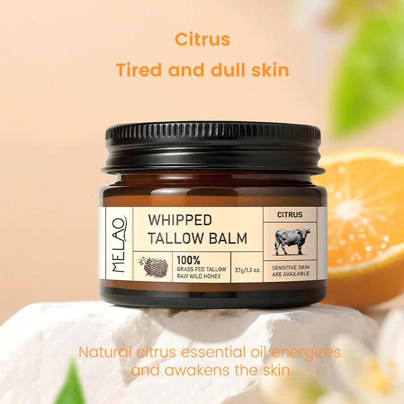 Melao Whipped Tallow Balm, Unscented/Citrus, 72-Hour Moisture Lock, Skin Barrier Repair, 37g