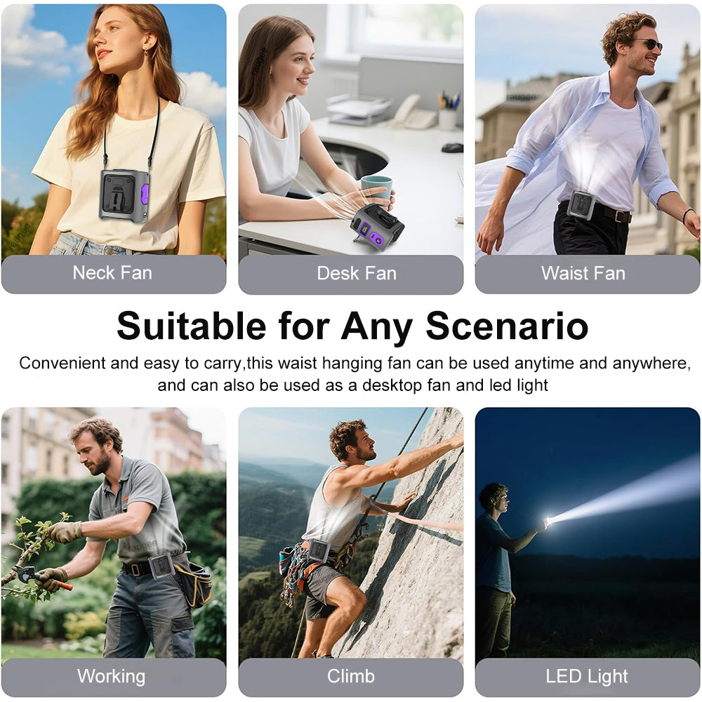 Portable Cooling Waist Fan 8000mAh USB Neck Fan Rechargeable