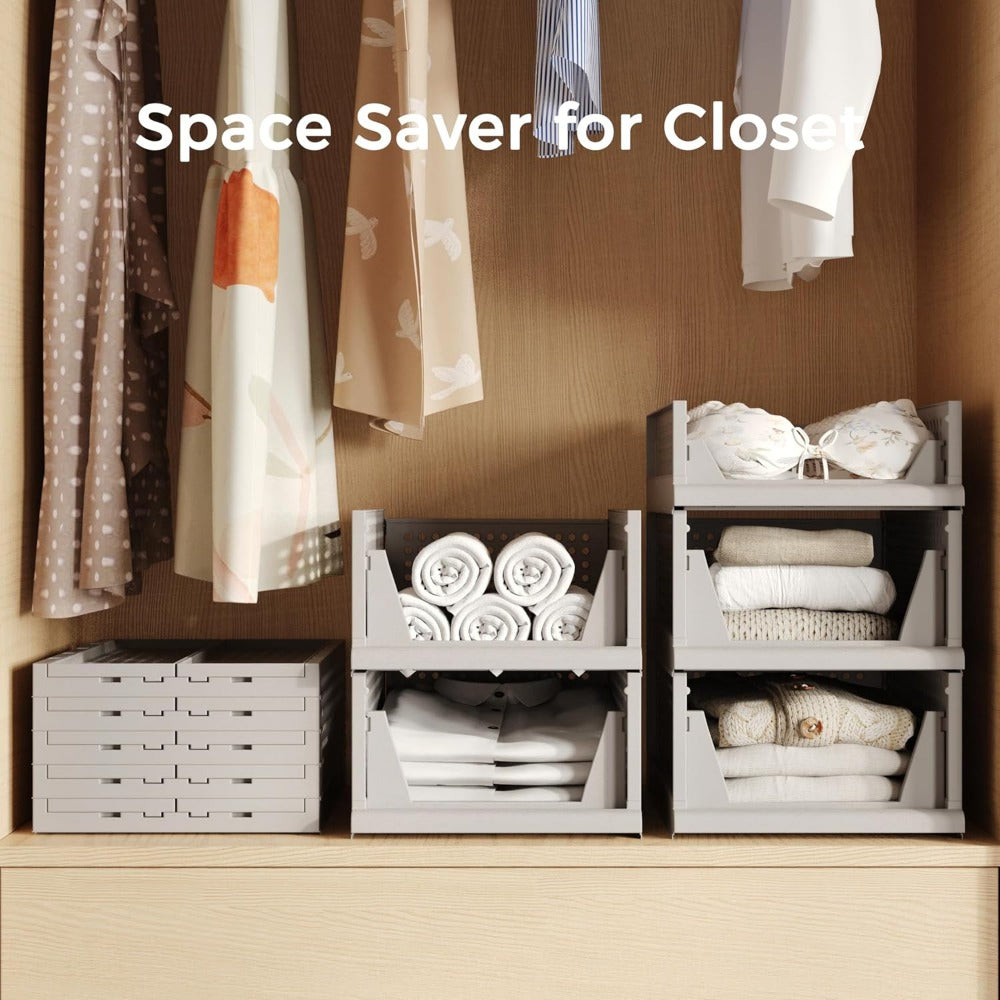 Folding Closet Organizers - 5 Pack Stackable Storage Bins