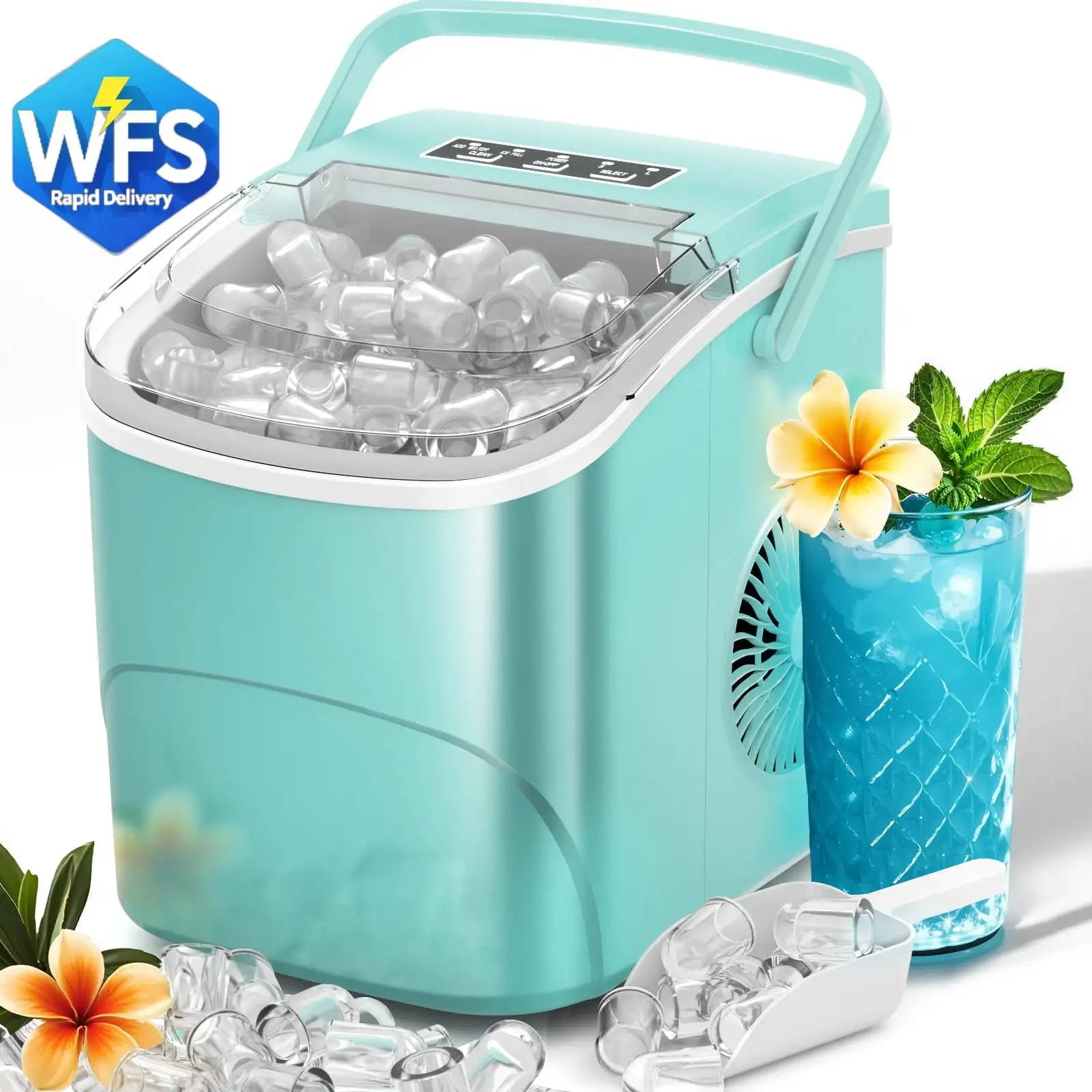 Auseo Pro Countertop Ice Maker, 2 Sizes of Bullet Ice, 26.5Lbs/24H, 9 Ice Cubes in 6 Mins, Portable Ice Machine, Self-Cleaning
