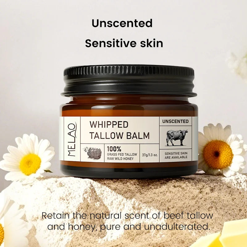 Melao Whipped Tallow Balm, Unscented/Citrus, 72-Hour Moisture Lock, Skin Barrier Repair, 37g