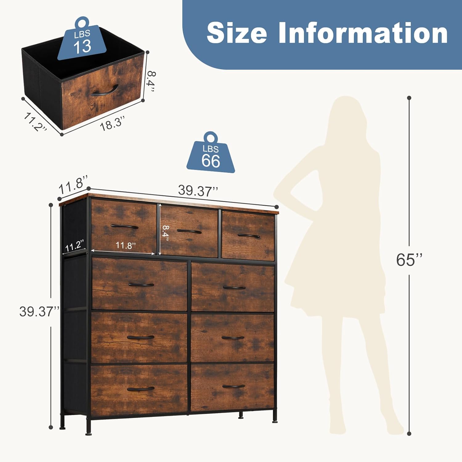 Sturdy Metal Frame Dresser - 9 Drawer Bedroom Organizer