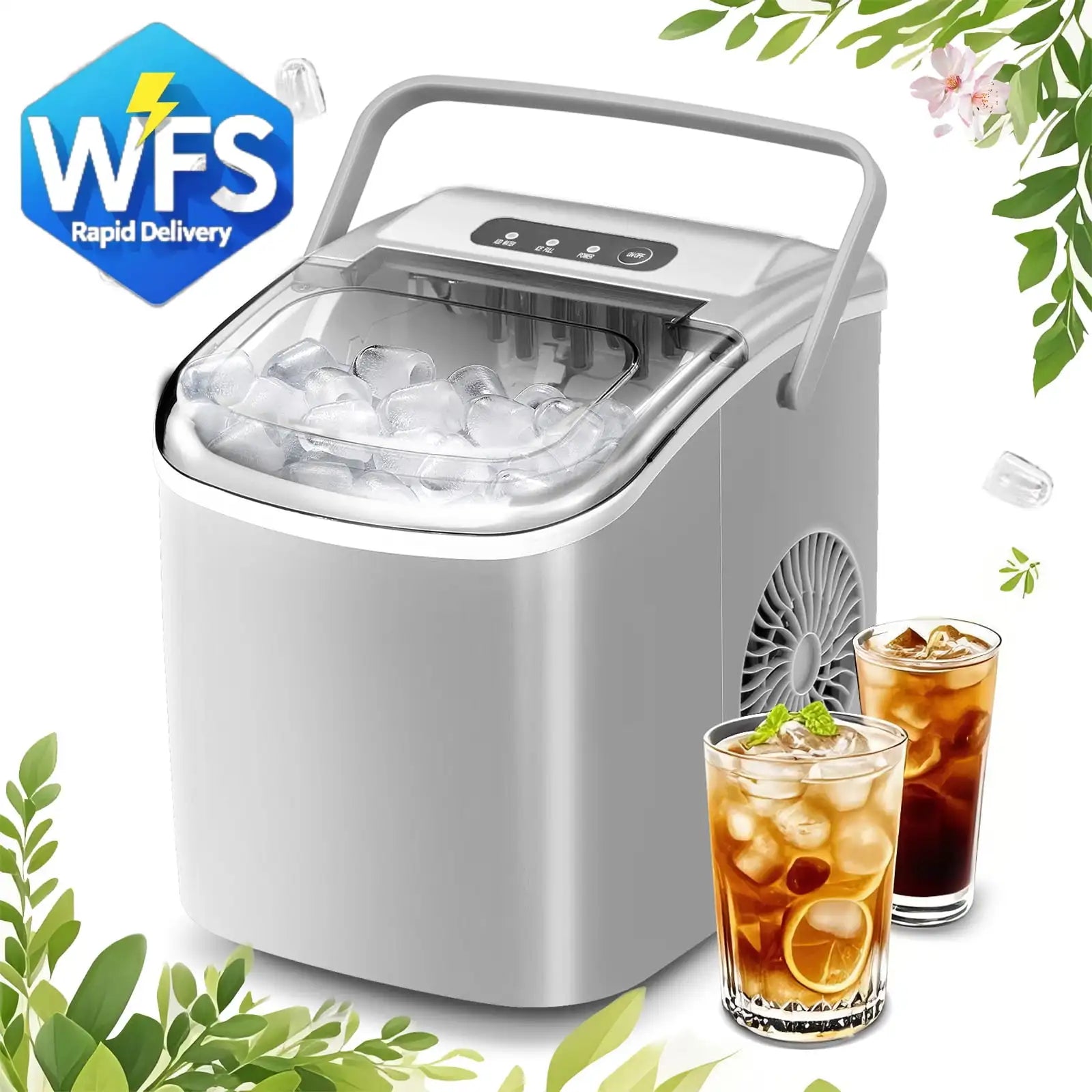 Auseo Pro Countertop Ice Maker, 2 Sizes of Bullet Ice, 26.5Lbs/24H, 9 Ice Cubes in 6 Mins, Portable Ice Machine, Self-Cleaning