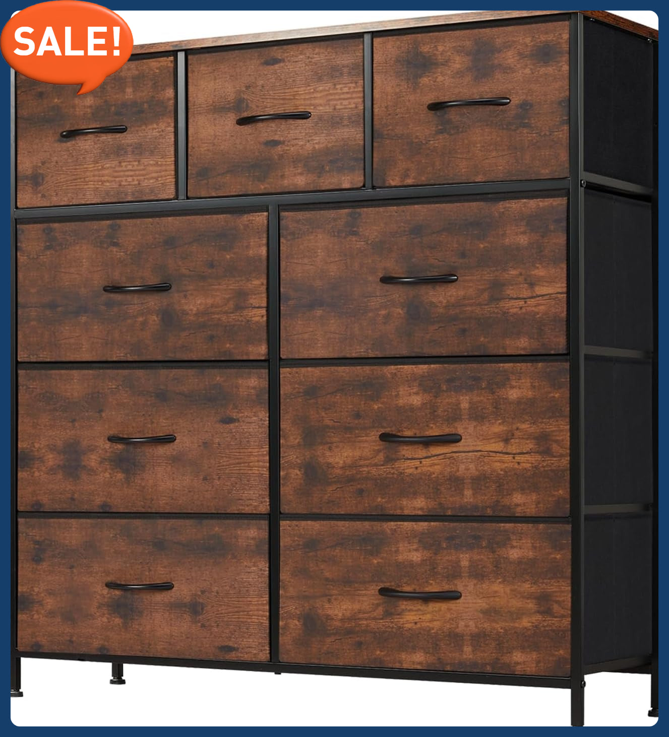 Sturdy Metal Frame Dresser - 9 Drawer Bedroom Organizer