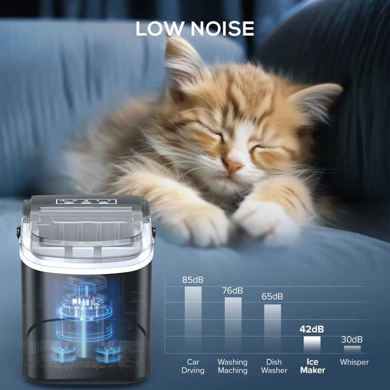 Auseo Pro Countertop Ice Maker, 2 Sizes of Bullet Ice, 26.5Lbs/24H, 9 Ice Cubes in 6 Mins, Portable Ice Machine, Self-Cleaning