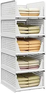 Folding Closet Organizers - 5 Pack Stackable Storage Bins