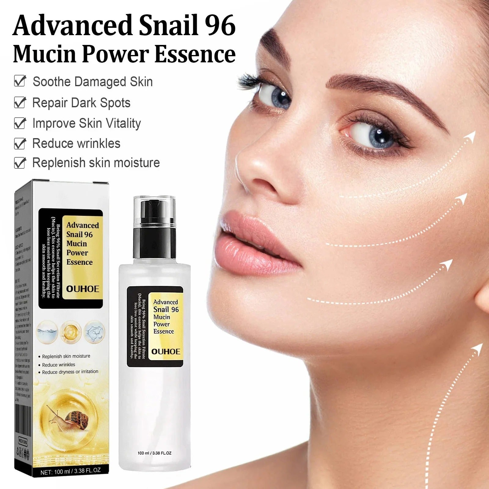 Smoothing Wrinkle Snail Mucin Essence Face Cream Repairing Lift Firm Fade Fine Lines Brightening Skin Care Advanced Moisturizing