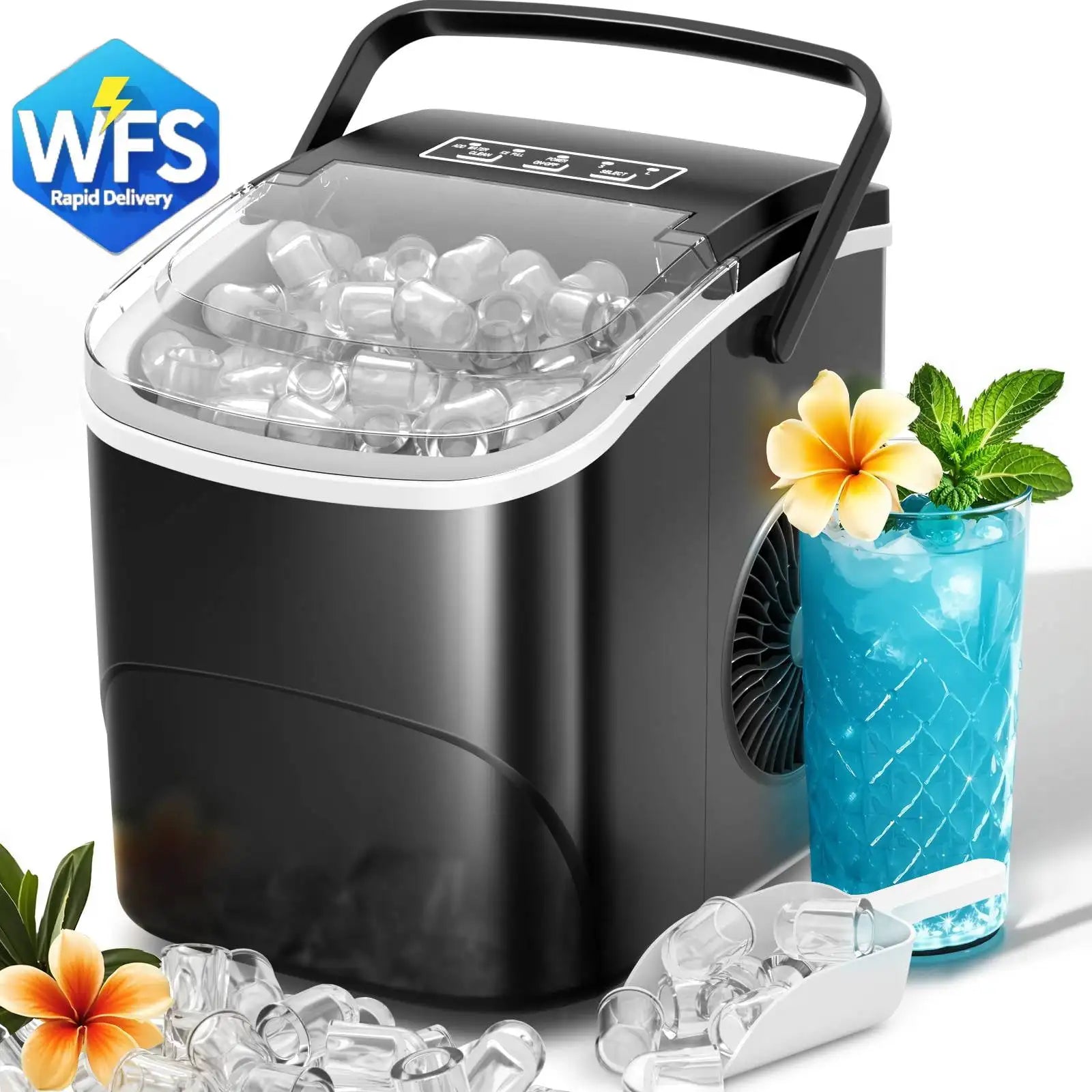 Auseo Pro Countertop Ice Maker, 2 Sizes of Bullet Ice, 26.5Lbs/24H, 9 Ice Cubes in 6 Mins, Portable Ice Machine, Self-Cleaning
