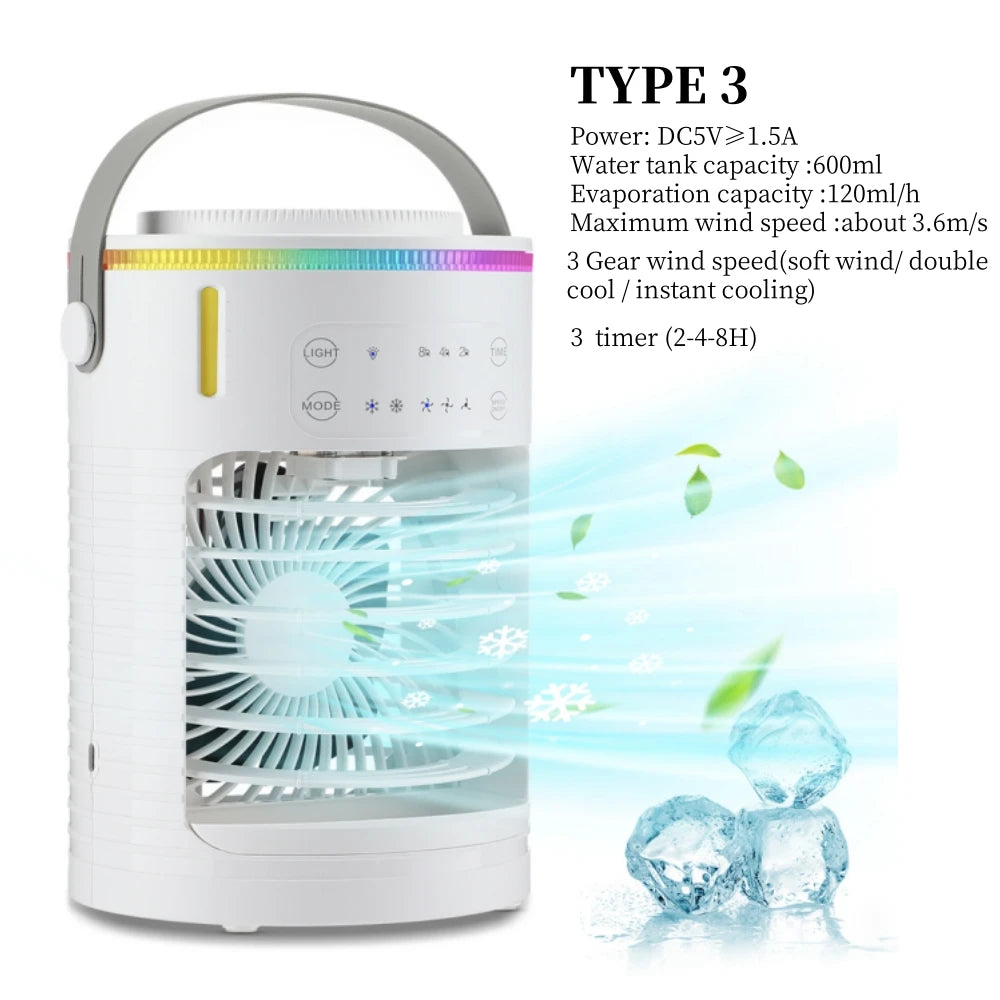 Desktop Air Cooler: LED Night Light & Portable Humidifier