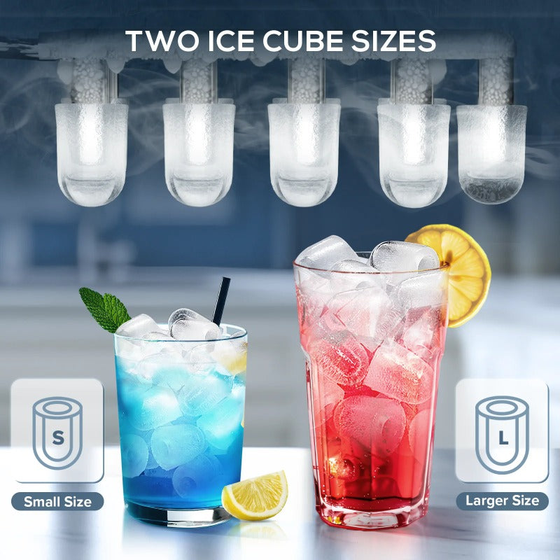 Auseo Pro Countertop Ice Maker, 2 Sizes of Bullet Ice, 26.5Lbs/24H, 9 Ice Cubes in 6 Mins, Portable Ice Machine, Self-Cleaning
