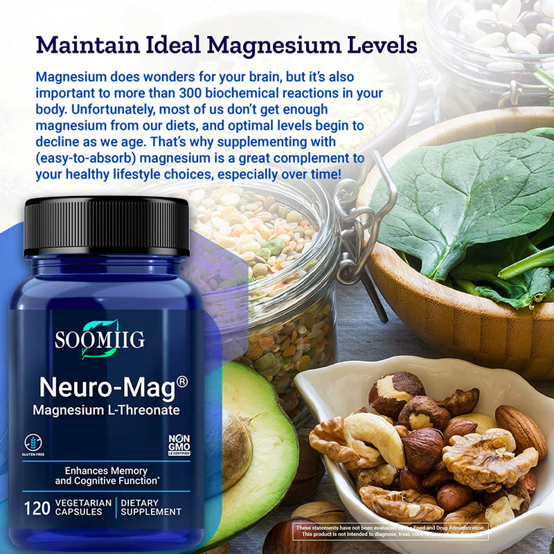 Soomiig Magnesium L-Threonate 2000 Mg, Memory and Cognitive Function Supplement, Fatigue Relief, Brain Health Supplement