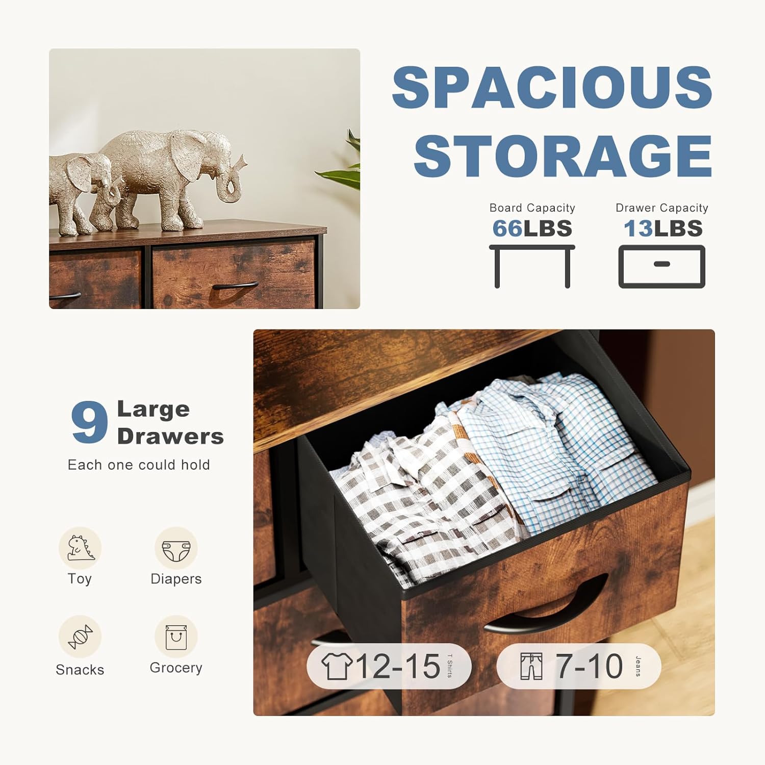 Sturdy Metal Frame Dresser - 9 Drawer Bedroom Organizer